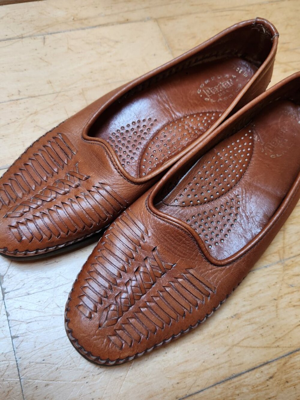 Vintage Brown Leather Woven Moccasin Shoes